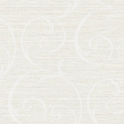 Seabrook Notting Hill Scroll Light Gray And White Wallpaper