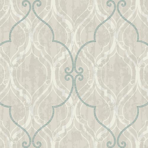Seabrook Corsica Ogee Linen And Teal Wallpaper