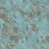 Seabrook Whitney Azure Blue, Metallic Gold, And Brown Wallpaper