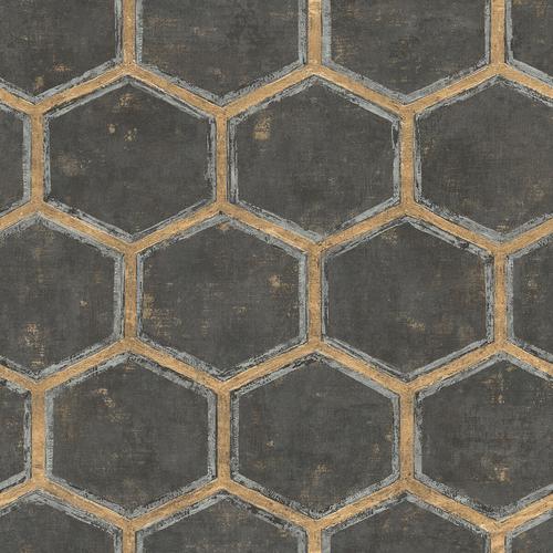 Seabrook Wright Black, Metallic Gold And Silver Wallpaper