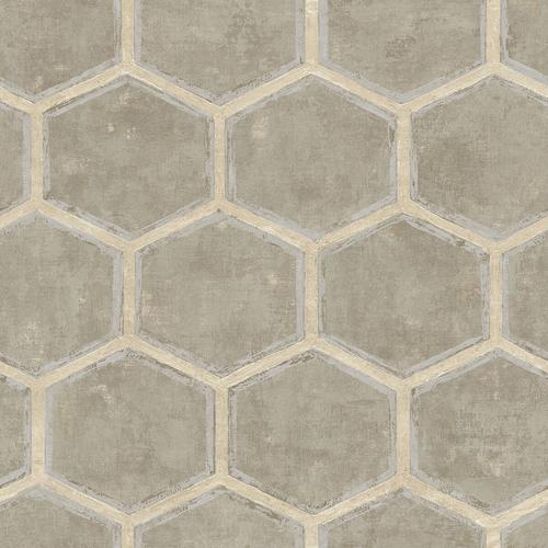 Seabrook Wright Greige, Metallic Silver, And Tan Wallpaper