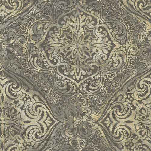 Seabrook Palladium Metallic Gold And Charcoal Wallpaper