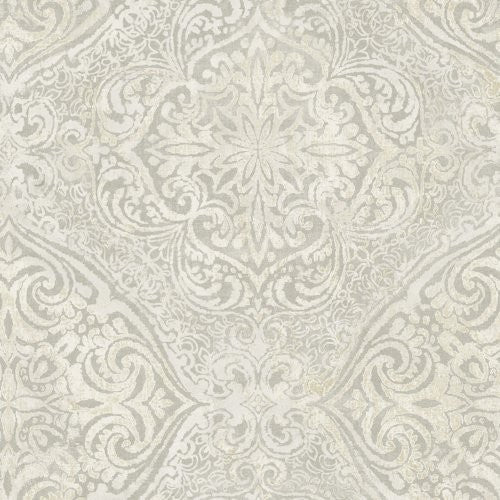 Seabrook Palladium Metallic Gold And Off-White Wallpaper