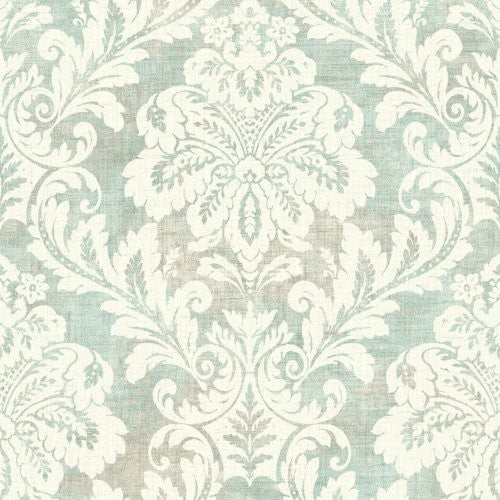 Seabrook Shimmer Damask Powder Blue And Off-White Wallpaper