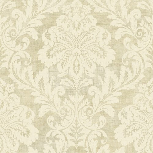 Seabrook Shimmer Damask Buff And Off-White Wallpaper