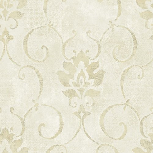 Seabrook Brilliant Damask Tan And Off-White Wallpaper