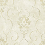 Seabrook Brilliant Damask Tan And Off-White Wallpaper