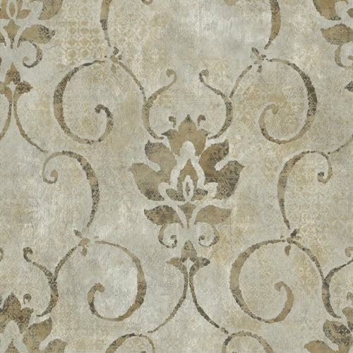 Seabrook Brilliant Damask Gray And Metallic Wallpaper