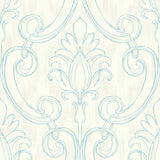 Seabrook Pomerelle Turquoise And Off-White Wallpaper