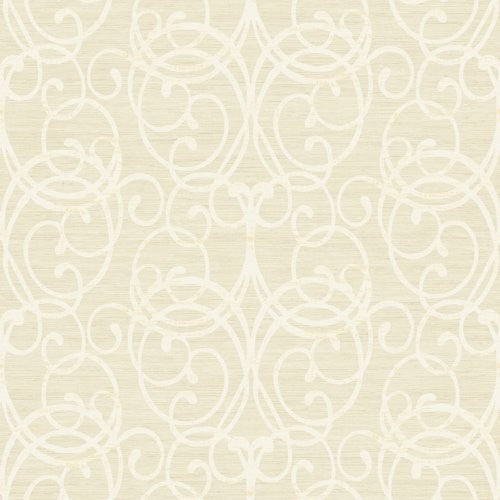 Seabrook Silverton Scroll Linen And White Wallpaper