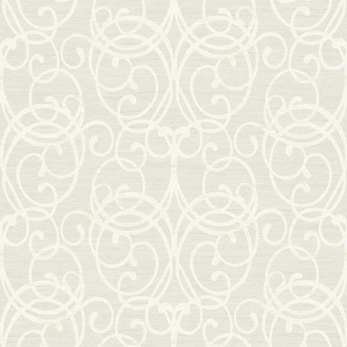 Seabrook Silverton Scroll Sky Blue And White Wallpaper