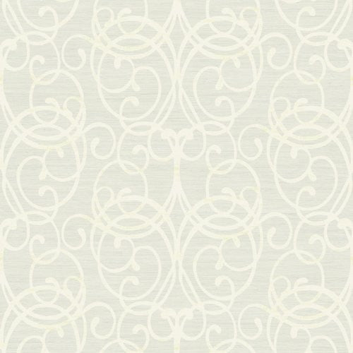Seabrook Silverton Scroll Gray And White Wallpaper
