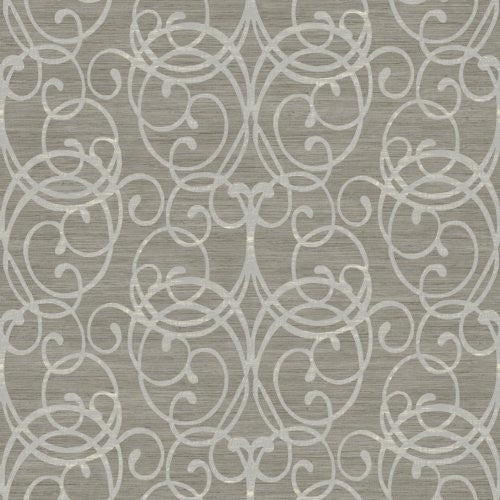 Seabrook Silverton Scroll Warm Bronze And Off-White Wallpaper