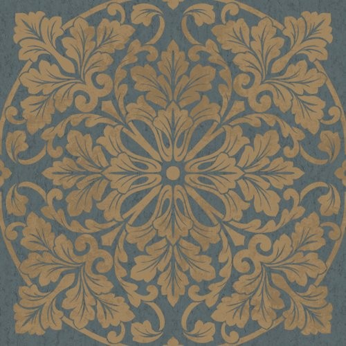 Seabrook Marquette Steel Blue And Golden Brown Wallpaper