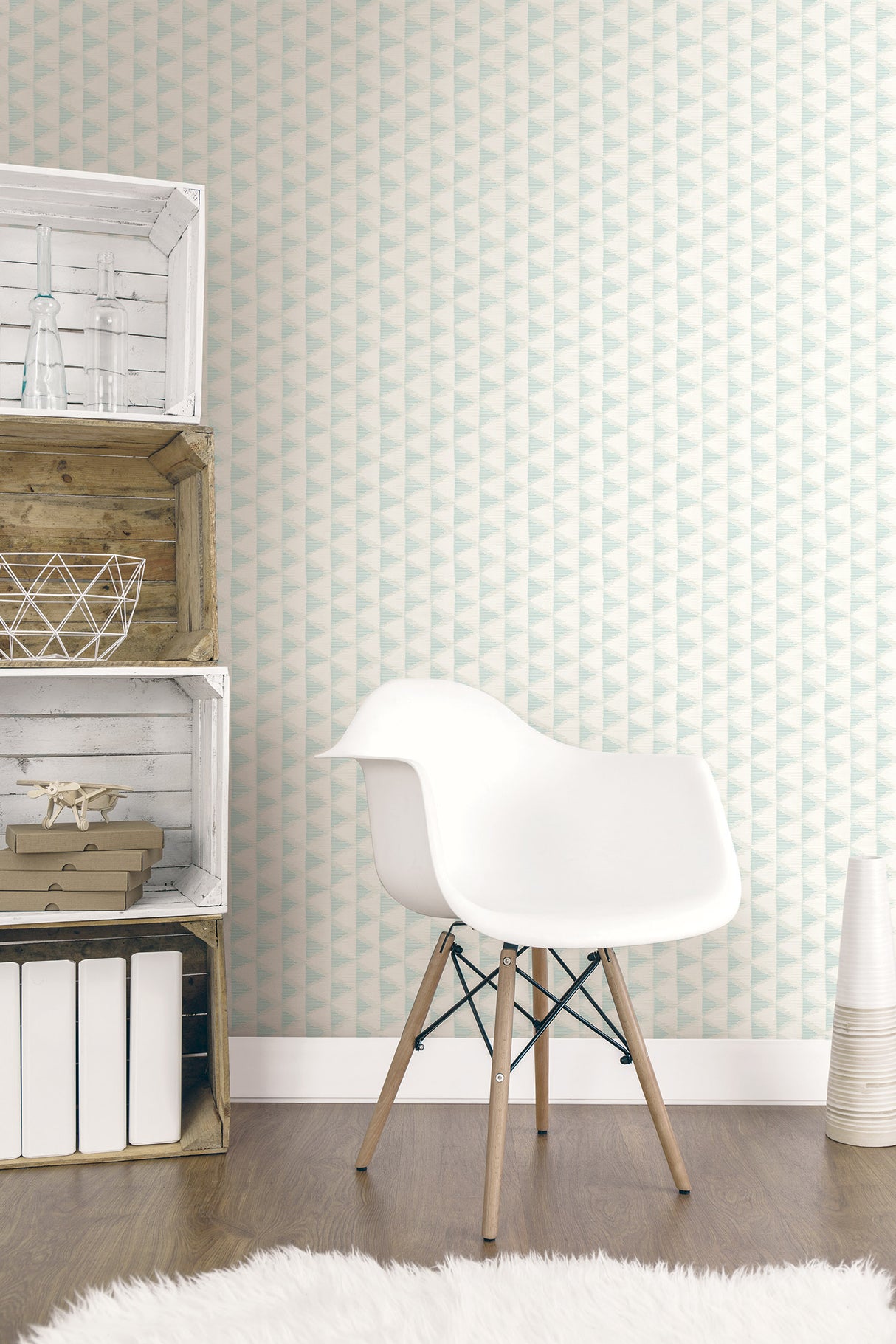 Seabrook Tamarack Geo Light Teal And Off-White Wallpaper