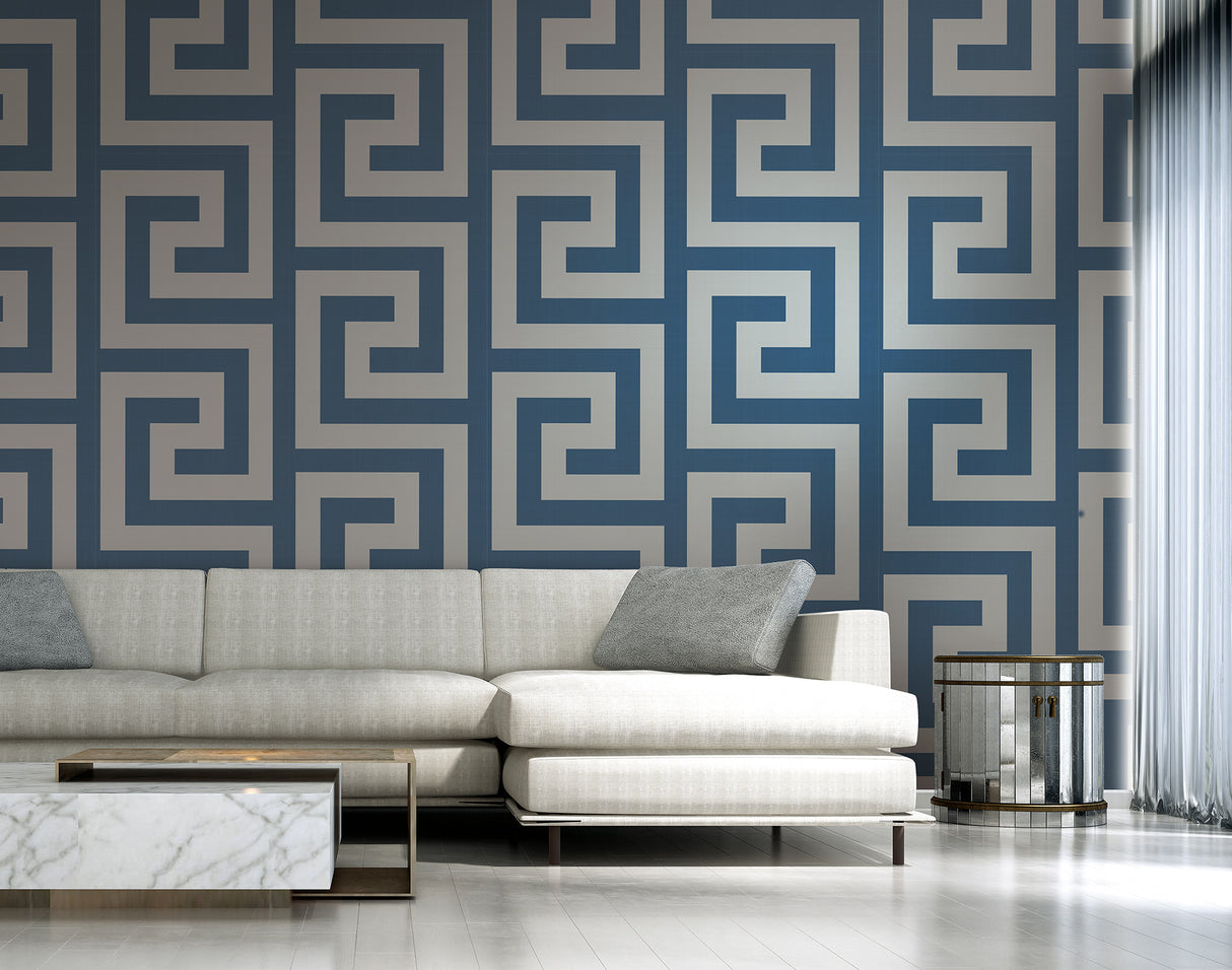Seabrook Vogue Cerulean And Metallic Silver Wallpaper