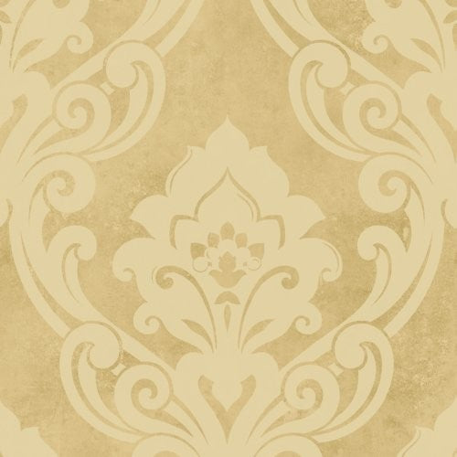 Seabrook Vogue Damask Metallic Gold And Buttercup Wallpaper