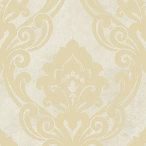 Seabrook Vogue Damask Metallic Gold And Off-White Wallpaper