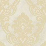 Seabrook Vogue Damask Metallic Gold And Off-White Wallpaper