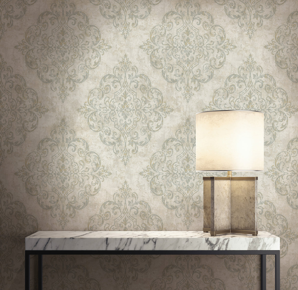 Seabrook Atelier Gray, Metallic Gold, And Taupe Wallpaper