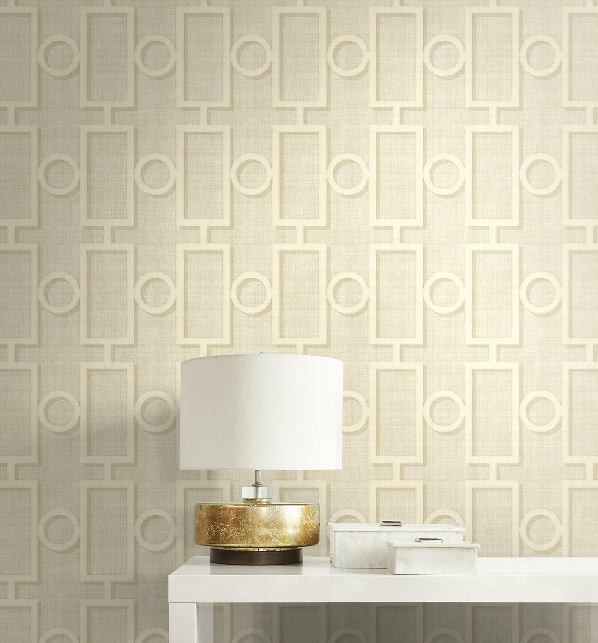 Seabrook Adorn Geo Tan And Off-White Wallpaper
