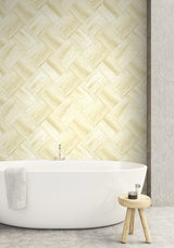 Seabrook Masquerade Weave Metallic Gold And Off-White Wallpaper
