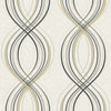 Seabrook Jeannie Black, Metallic Gold, And Off White Wallpaper