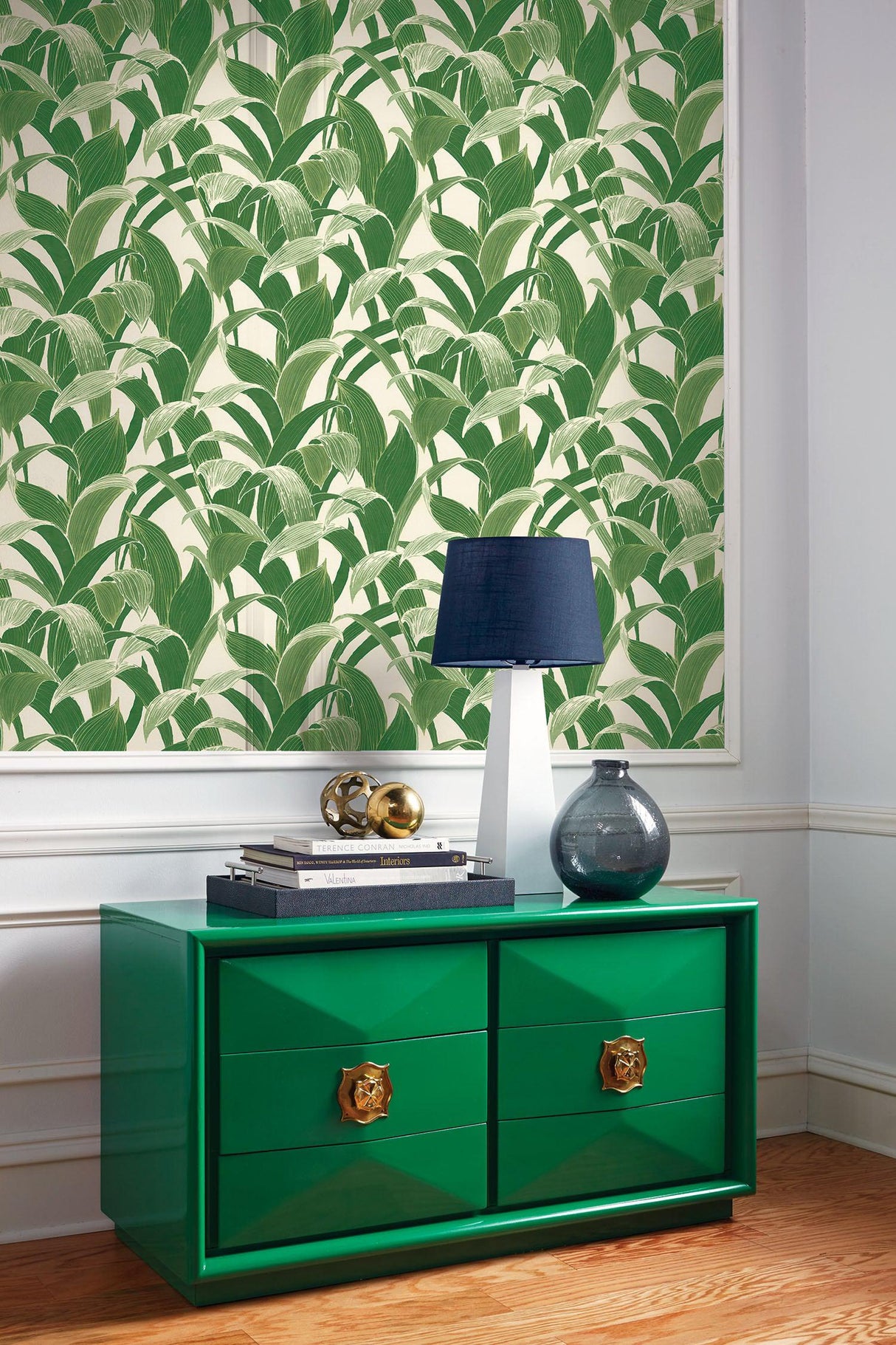 Seabrook Imperial Banana Groves Metallic Pearl And Forest Green Wallpaper