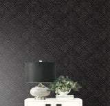 Seabrook Confucius Scallop Ebony And Metallic Mocha Wallpaper