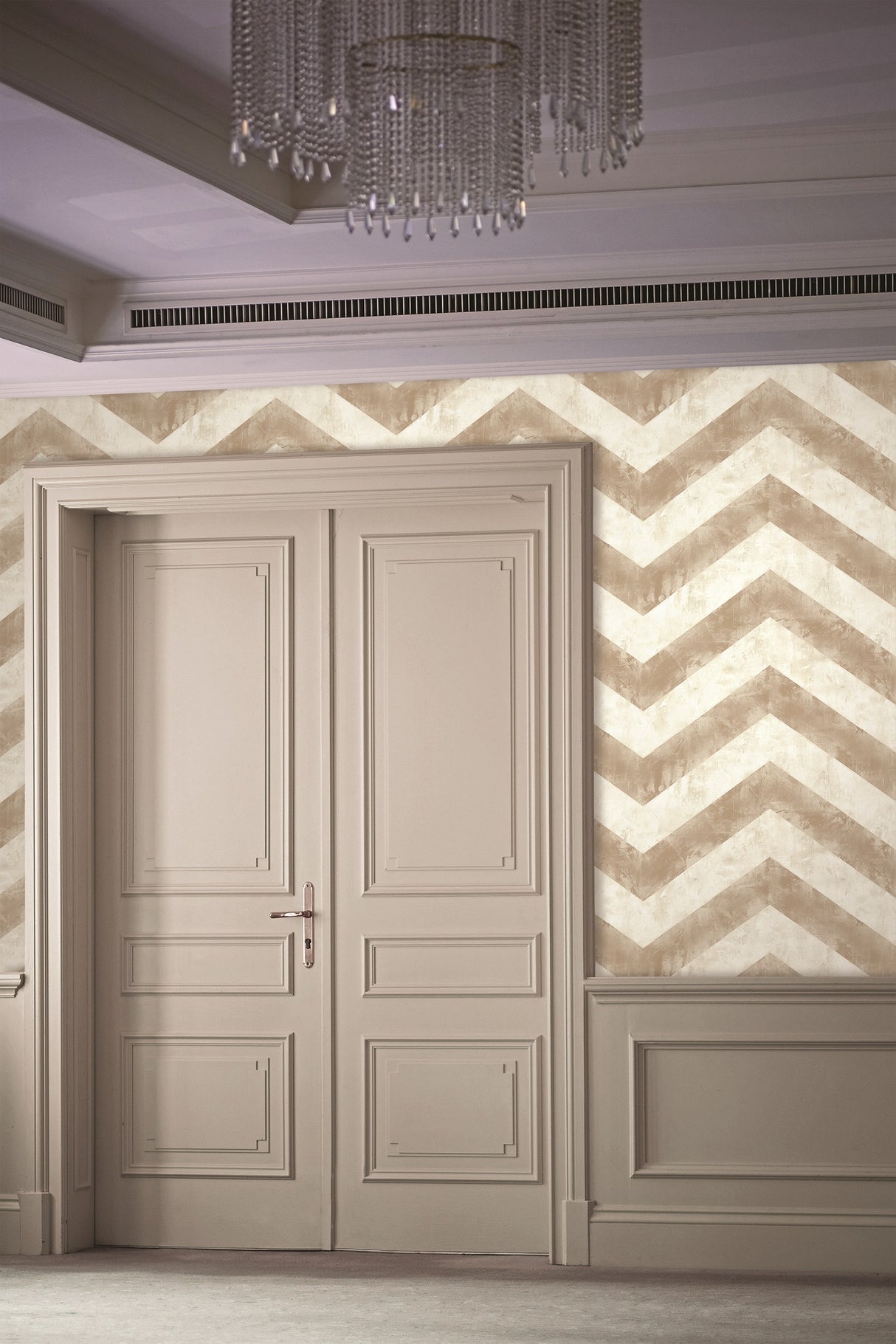 Seabrook Hubble Chevron Metallic Taupe And Ivory Wallpaper