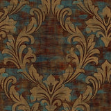 Seabrook Kepler Damask Metallic Gold And Spruce Wallpaper