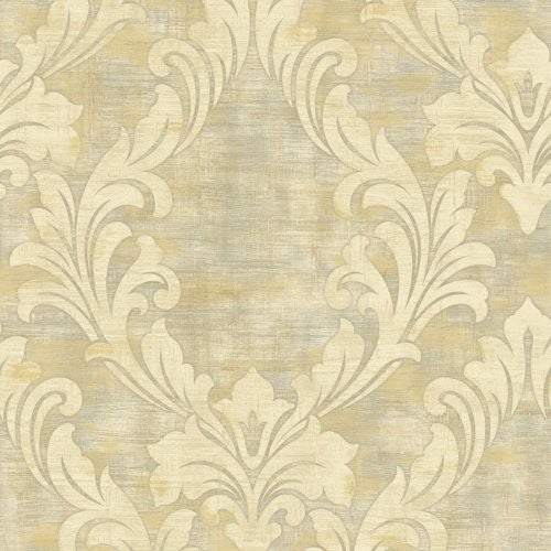Seabrook Kepler Damask Metallic Pearl And Gold Wallpaper