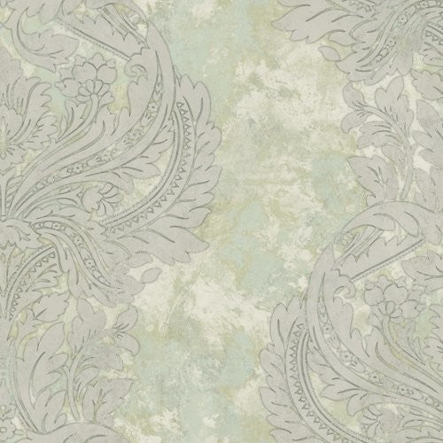 Seabrook Newton Damask Metallic Gold And Mint Wallpaper