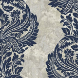 Seabrook Newton Damask Blue And Grey Damask Wallpaper