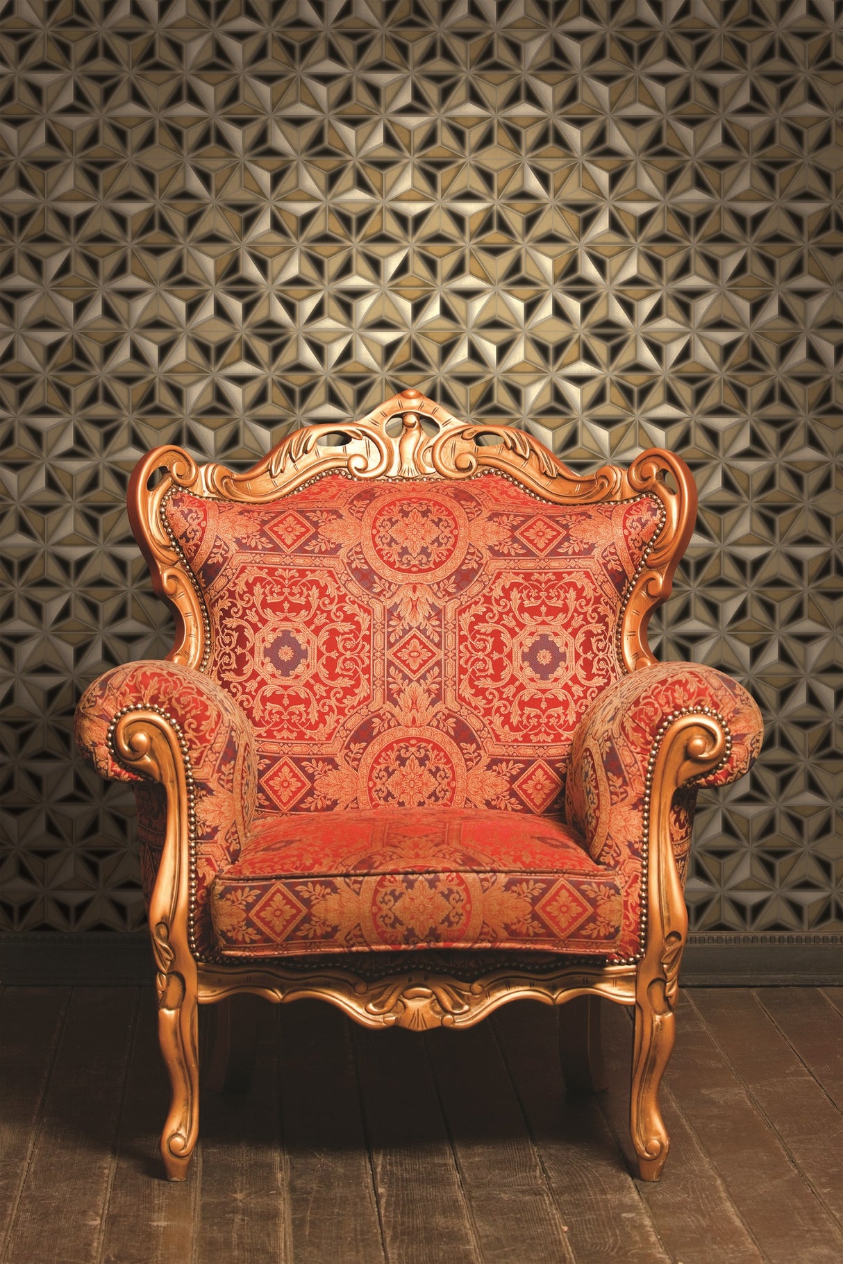 Seabrook Einstein Geometric Metallic Gold And Black Wallpaper