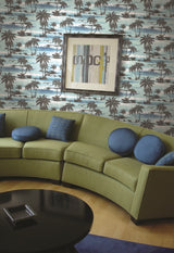 Seabrook Moseley Palm Trees Black And Blue Wallpaper
