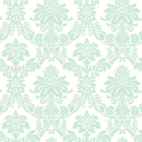 Seabrook Glitter Damask Teal And White Wallpaper