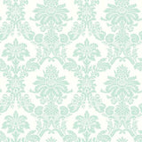 Seabrook Glitter Damask Teal And White Wallpaper