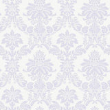 Seabrook Glitter Damask Lilac And White Wallpaper