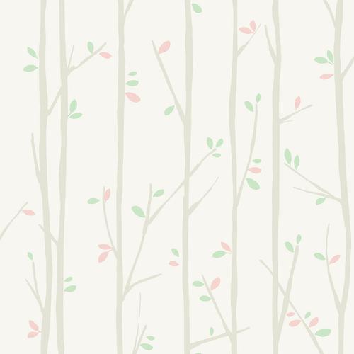Seabrook Tree Top Gray, Mint, And Bubblegum Wallpaper