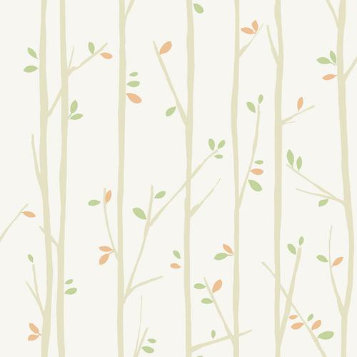 Seabrook Tree Top Tan, Moss, And Pumpkin Wallpaper