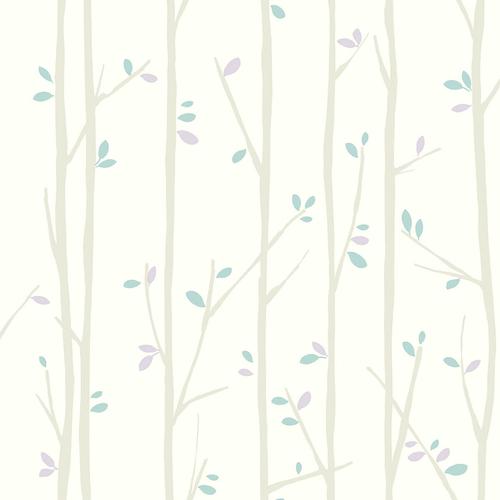 Seabrook Tree Top Gray, Lilac, And Sky Blue Wallpaper