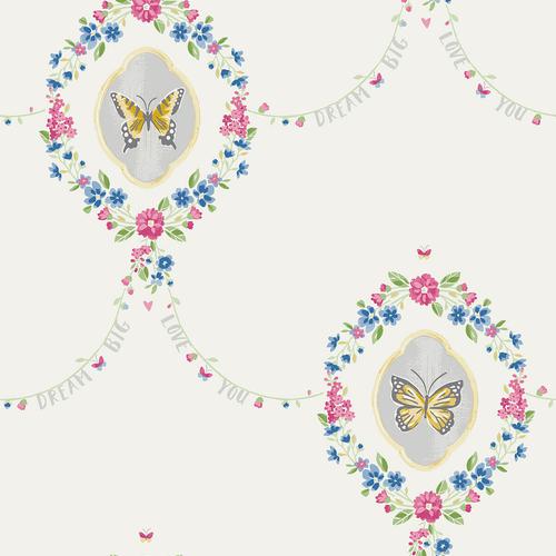 Seabrook Flutter Butterfly Gold, Glitter White, And Metallic Silver Wallpaper