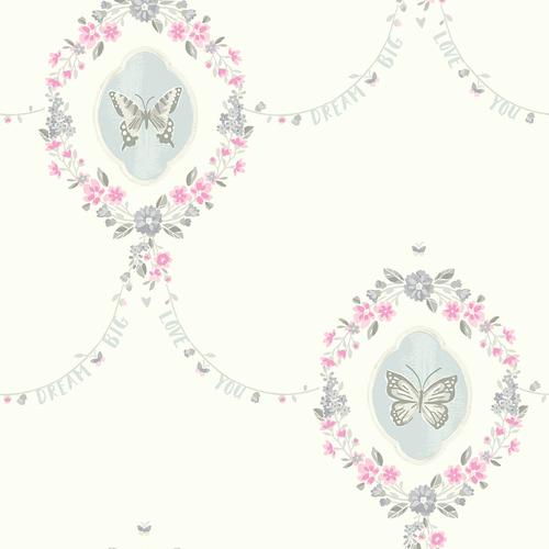 Seabrook Flutter Butterfly Pink And Metallic Silver Wallpaper