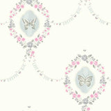Seabrook Flutter Butterfly Pink And Metallic Silver Wallpaper
