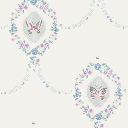 Seabrook Flutter Butterfly Pink, Teal, And Metallic Silver Wallpaper