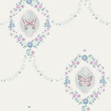 Seabrook Flutter Butterfly Pink, Teal, And Metallic Silver Wallpaper
