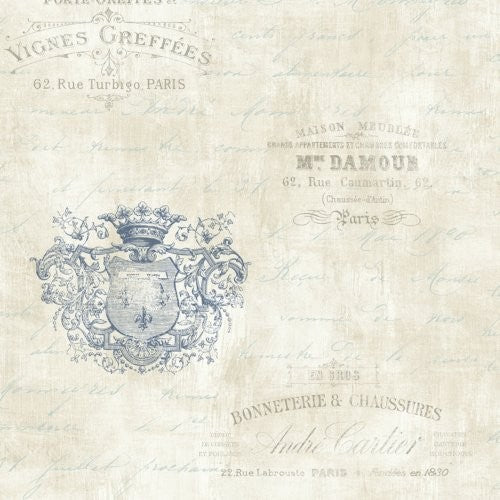 Seabrook Charleston Labels Sea Blue Wallpaper