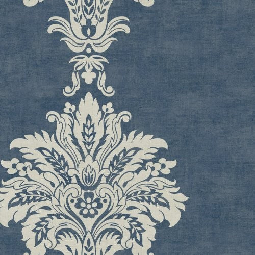 Seabrook Hollywood Damask Navy Wallpaper