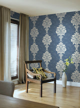 Seabrook Hollywood Damask Navy Wallpaper